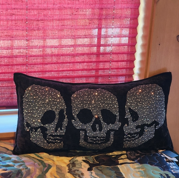 Bling Skull Pillow Rhinestone Skull Pillow Magaschoni Home Halloween Pillow - Picture 2 of 8